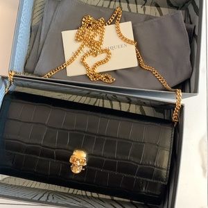 Alexander McQueen Black Gold Chain Clutch